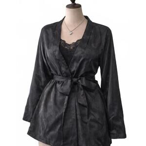 Y2K Bloomingdale’s Black Dragon Satin Tie Robe